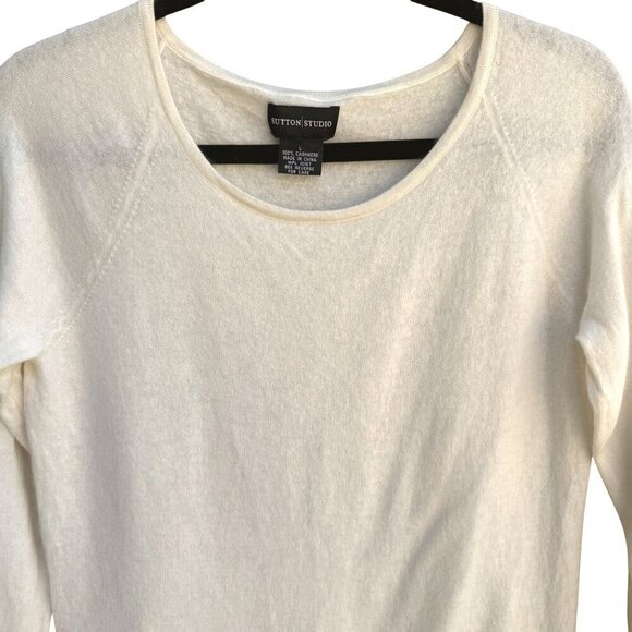 Sutton Studio Womens White Cashmere 3/4 Sleeve Buttoned Cuffs Knit Sweater L - Picture 2 of 9